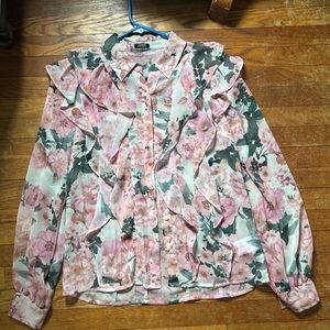 Express Cream Ruffled Blouse with Peter Pan Collar